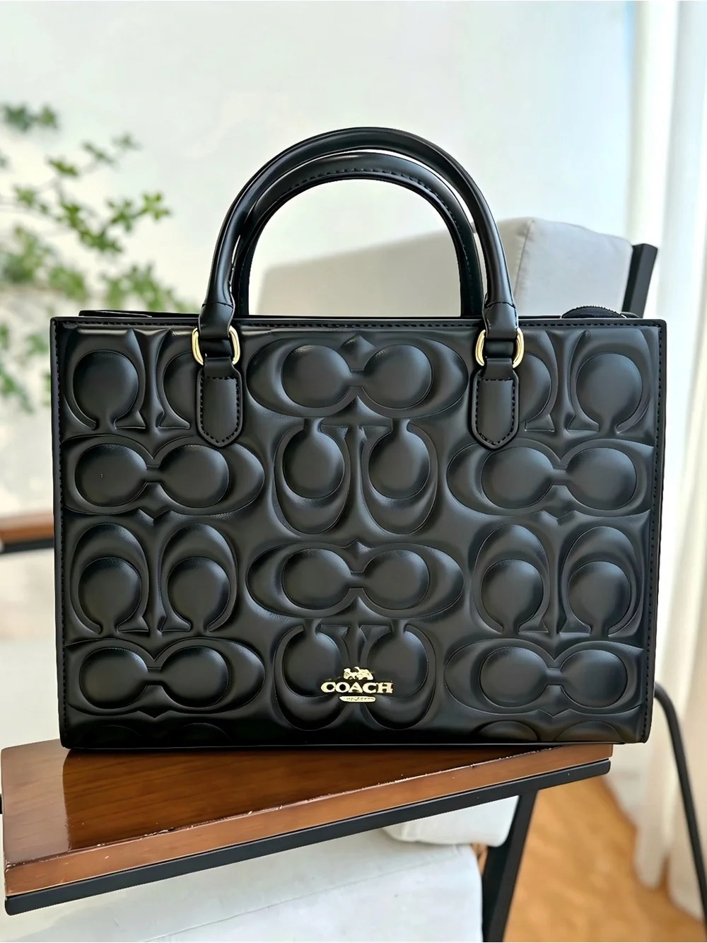 Coach Maggie Black Embossed Tote Bag